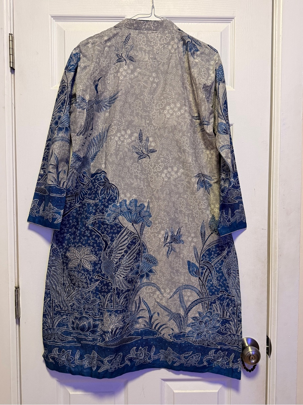 Blue & White Floral + Crane Print Midi Women's Kurti Dress - Picture 6 of 6